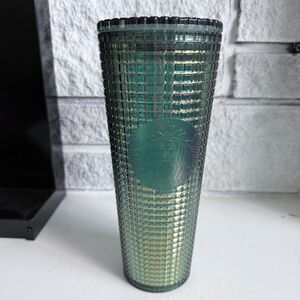 Starbucks 2022 Fall Green Aqua Grid Rainforest Venti Tumbler, 24oz Iridescent